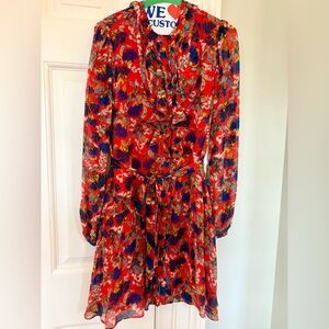 SALONI Multicolor Silk Floral Long Sleeve Dress